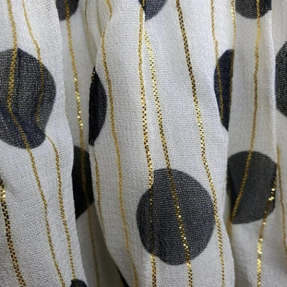 Anthropologie Rocco sand polka dot mini off shoulder smocked dress  black white - Picture 9 of 13